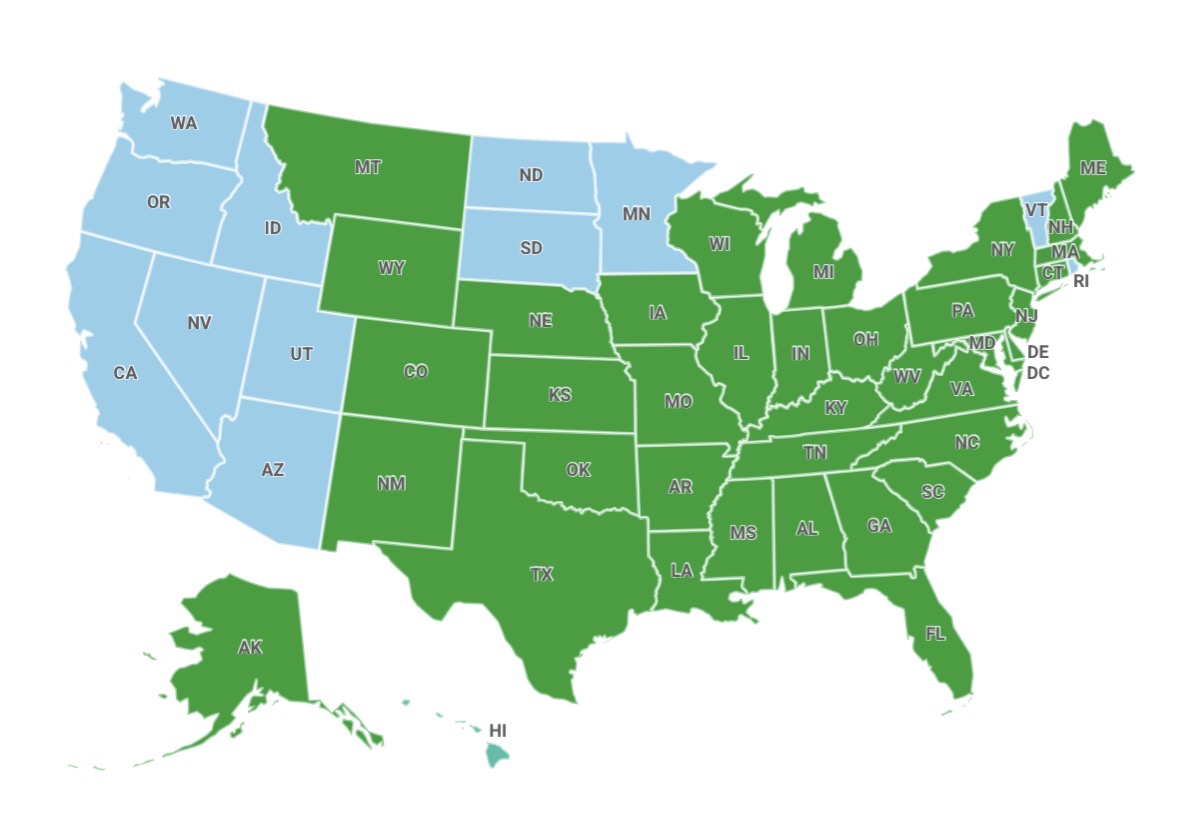 Map of the United States highlighting states where Riverside Park Capital provides lending services